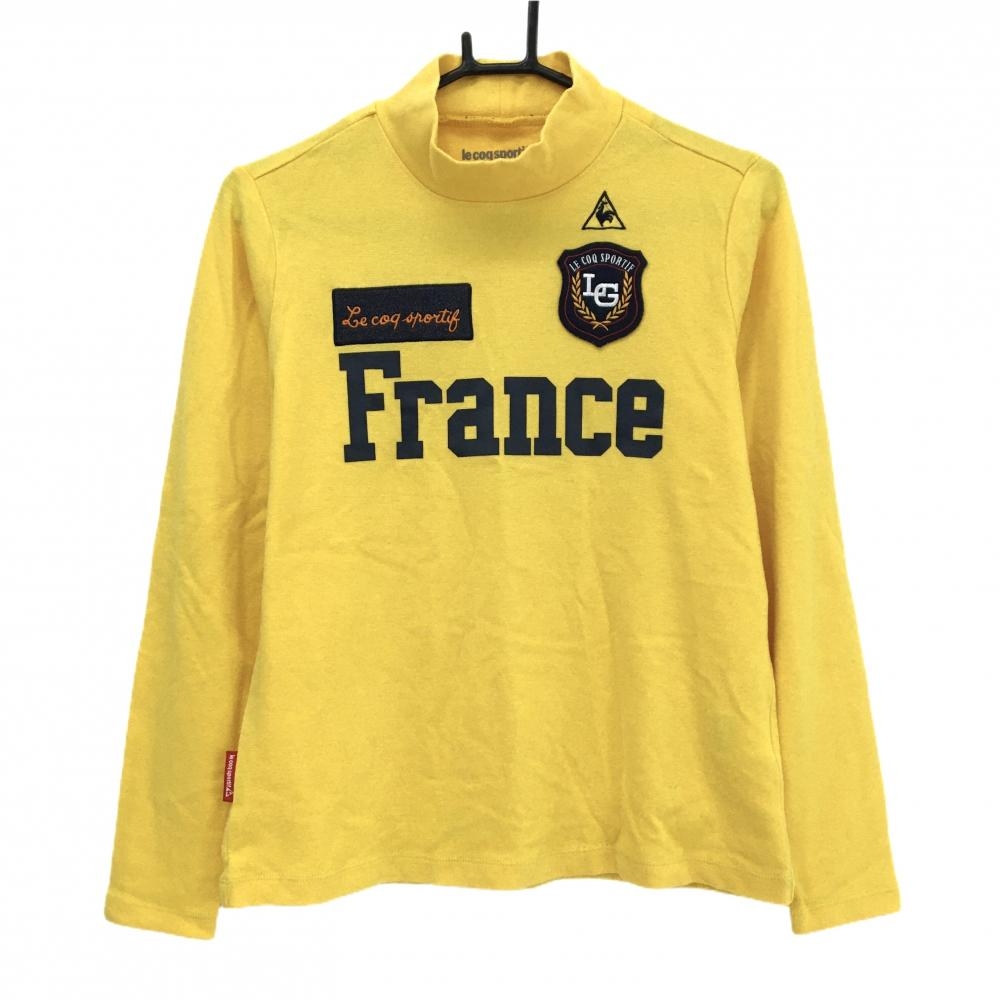 ルコック 長袖ハイネックシャツ イエロー×ネイビー 表微起毛 アクリル混 レディース L ゴルフウェア le coq sportif
