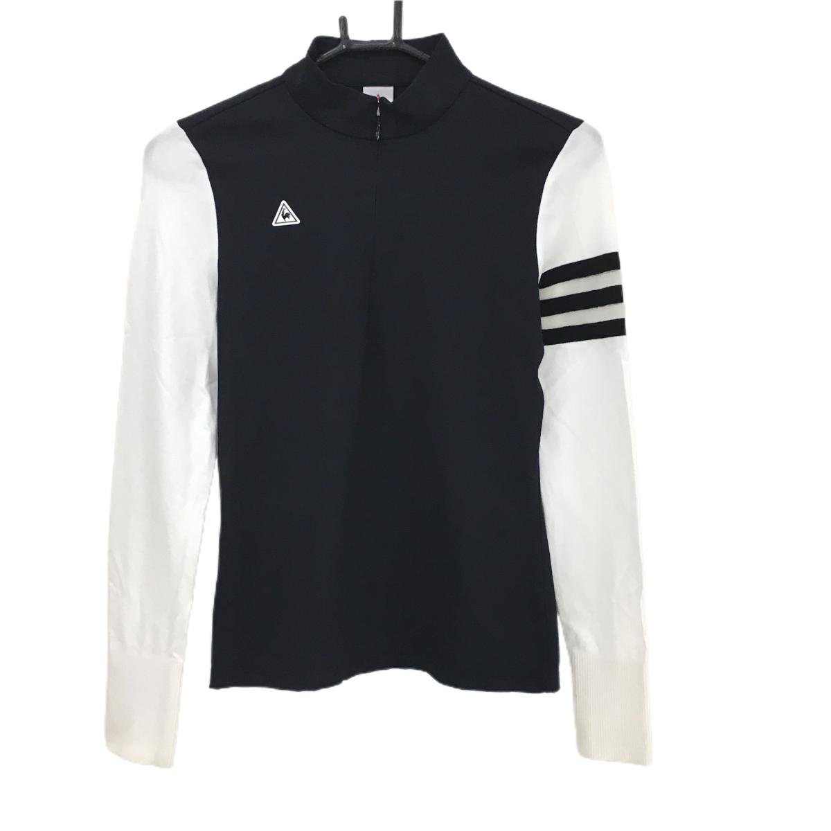 ルコックゴルフ 長袖ハイネックシャツ 黒×白 袖一部シースルー ハーフジップ  レディース S ゴルフウェア le coq sportif