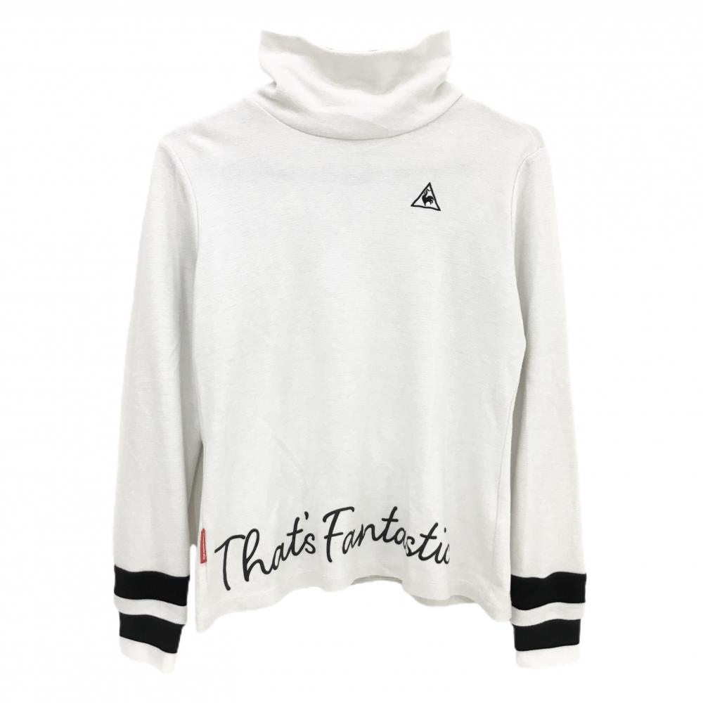 ルコックゴルフ 長袖ハイネックシャツ 白×黒 表微起毛 袖口2ライン レディース L ゴルフウェア le coq sportif