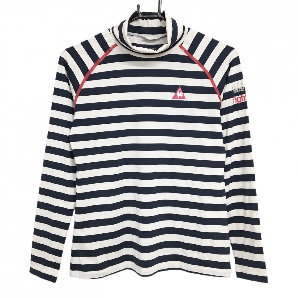 ルコックゴルフ 長袖タートルネックシャツ ネイビー×白 ボーダー  レディース M ゴルフウェア le coq sportif