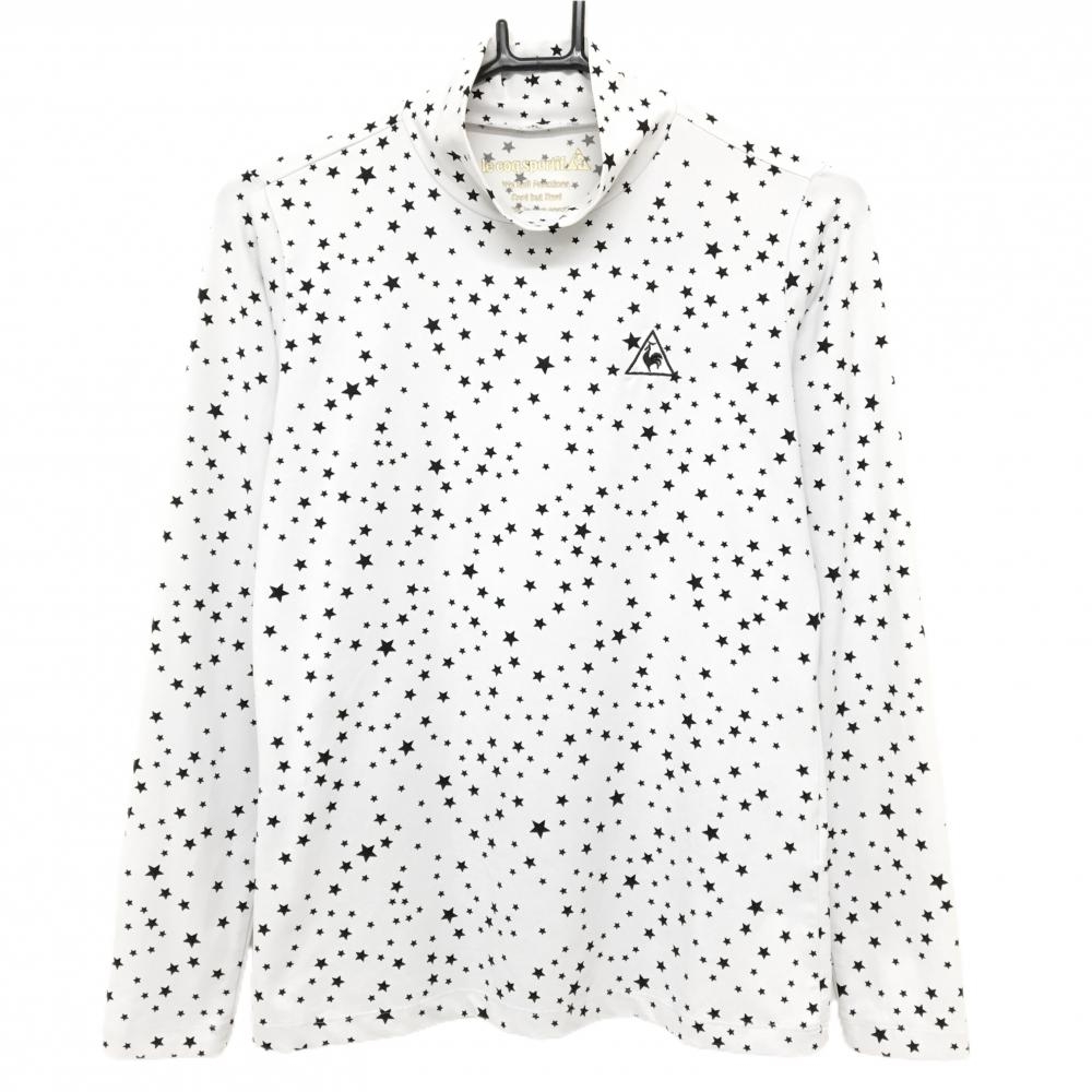【美品】ルコックゴルフ 長袖ハイネックシャツ 白×黒 星柄  レディース M ゴルフウェア le coq sportif