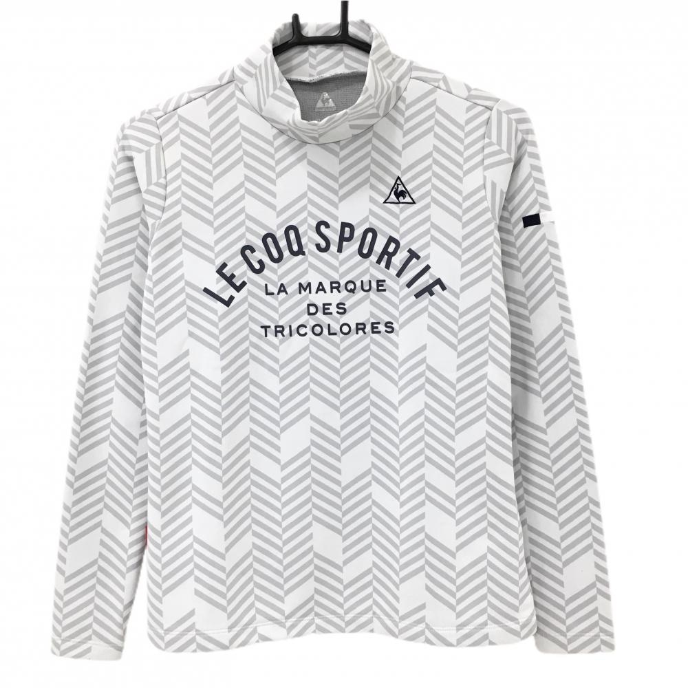 ルコック 長袖ハイネックシャツ ライトグレー×グレー 総柄 フロントプリント  レディース M ゴルフウェア le coq sportif