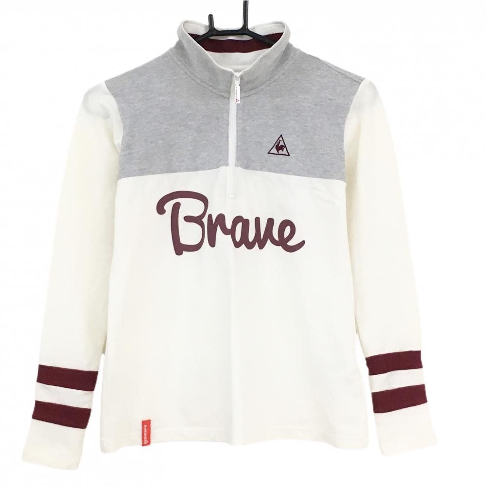 ルコック 長袖ハイネックシャツ 白×ボルドー 袖口2ライン ハーフジップ レディース M ゴルフウェア le coq sportif