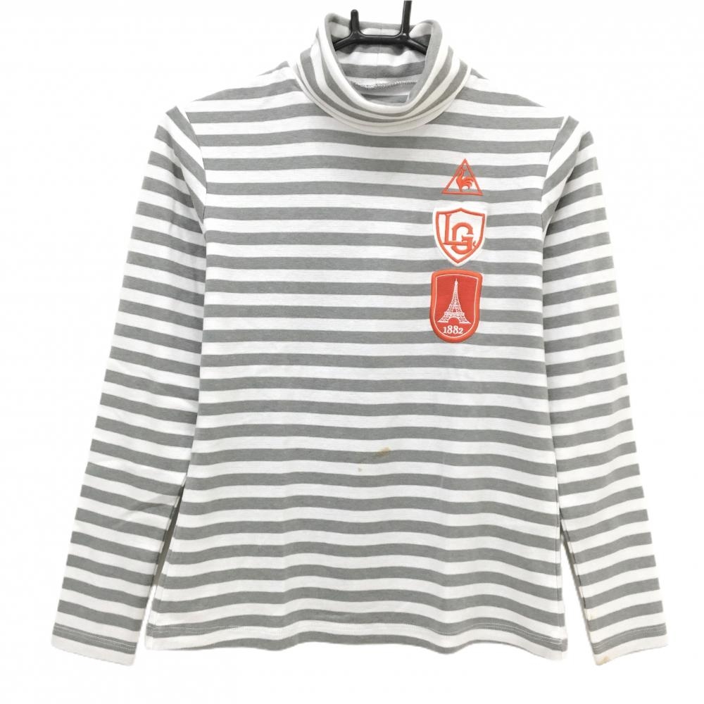 ルコックゴルフ 長袖タートルネックシャツ 白×グレー ボーダー 微起毛  レディース M ゴルフウェア le coq sportif