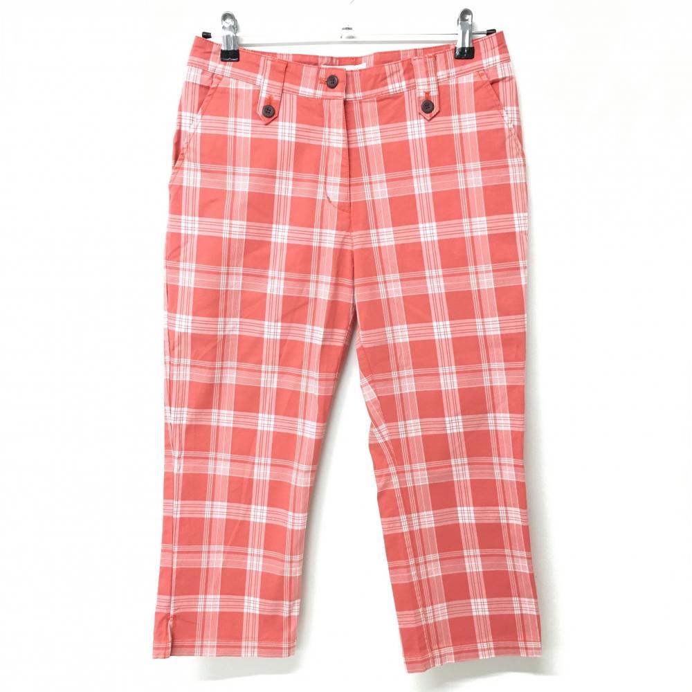 【美品】ルコック 七分丈パンツ レッド×白 チェック レディース 11 ゴルフウェア le coq sportif