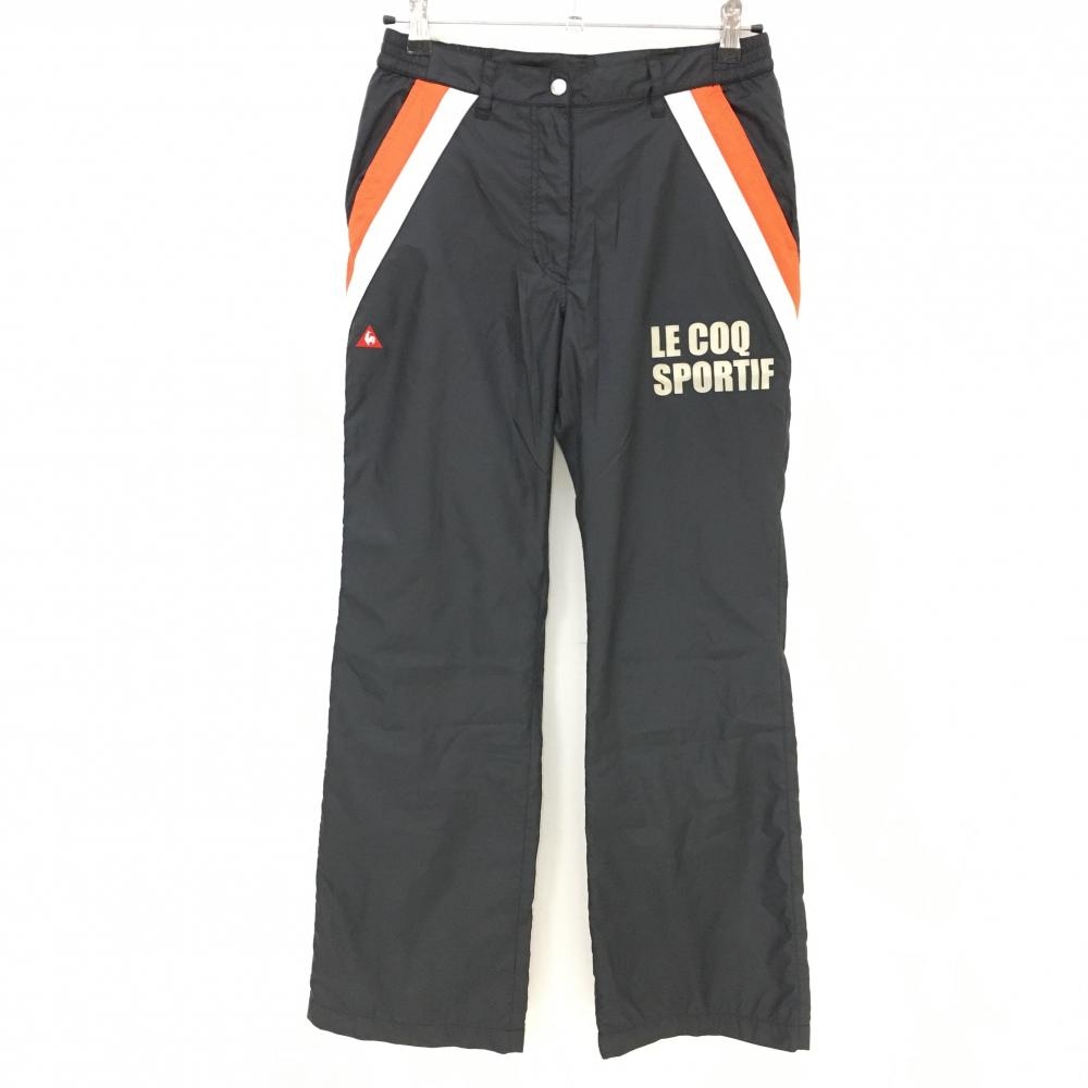 【美品】ルコック パンツ 黒×オレンジ ロゴプリント メッシュ裏地  レディース 9 ゴルフウェア le coq sportif