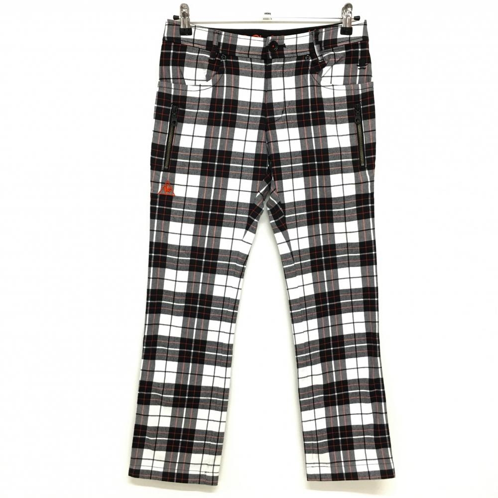 ルコック パンツ 白×黒 チェック ジップポケット レディース 9 ゴルフウェア le coq sportif