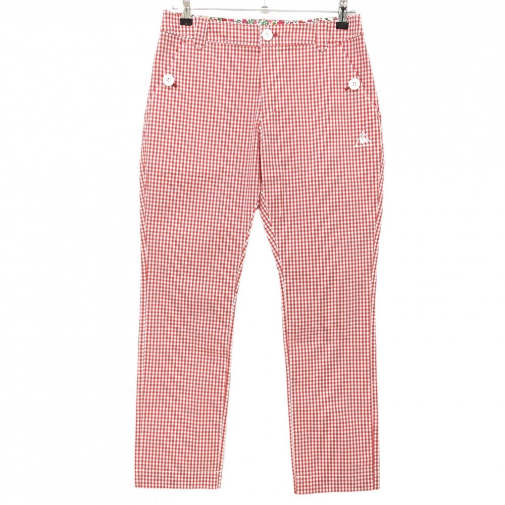 【超美品】ルコックゴルフ パンツ レッド×白 ギンガムチェック ストレッチ レディース 13 ゴルフウェア le coq sportif