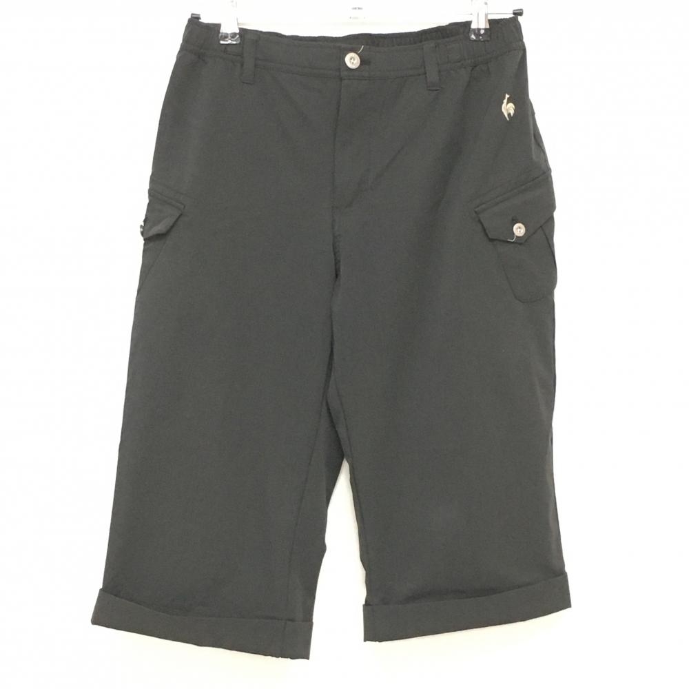 【美品】ルコック 半端丈パンツ 黒 格子織生地 後ろウエストゴム レディース O(XL) ゴルフウェア le coq sportif
