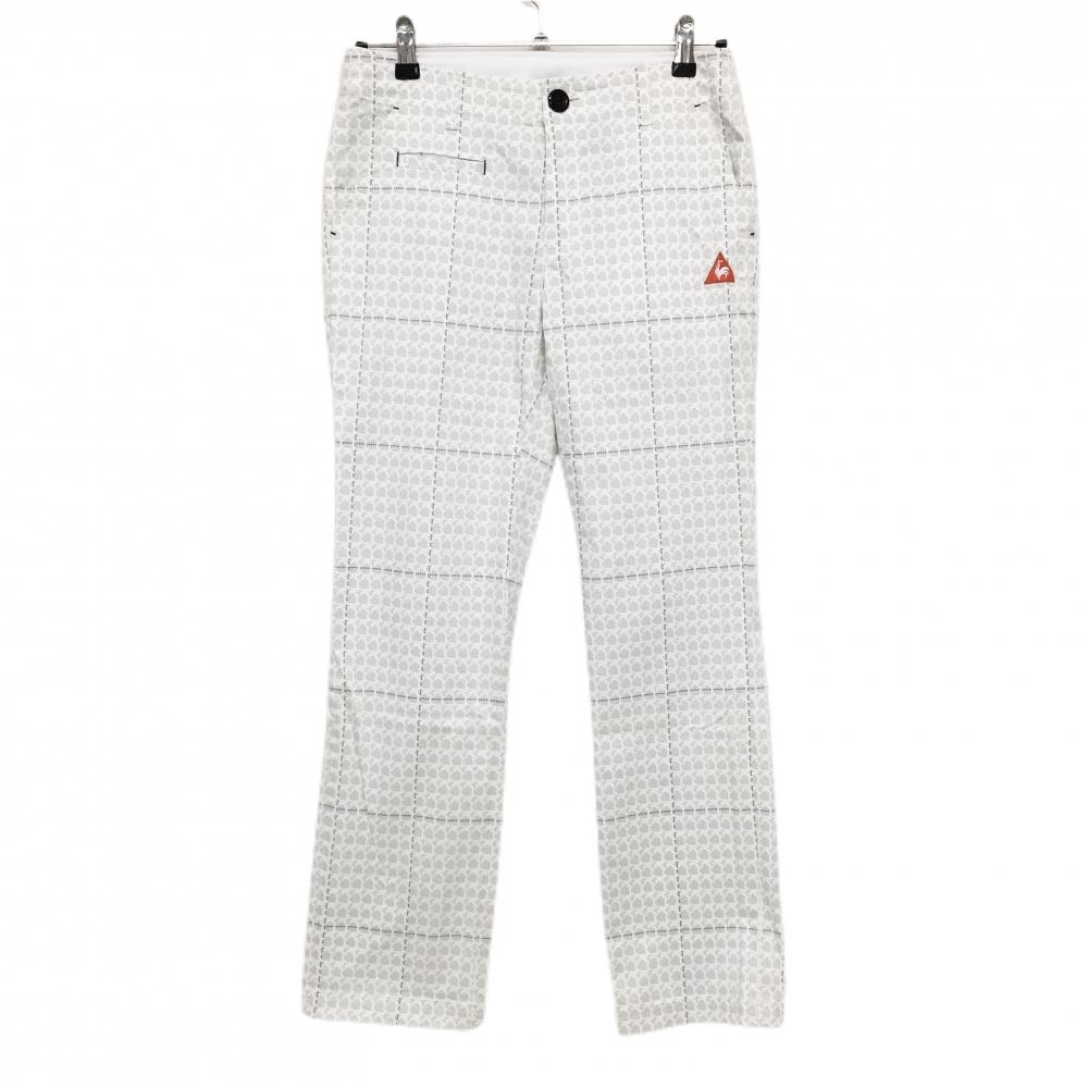 【美品】ルコックゴルフ パンツ 白×ライトグレー 千鳥柄  レディース 9 ゴルフウェア le coq sportif