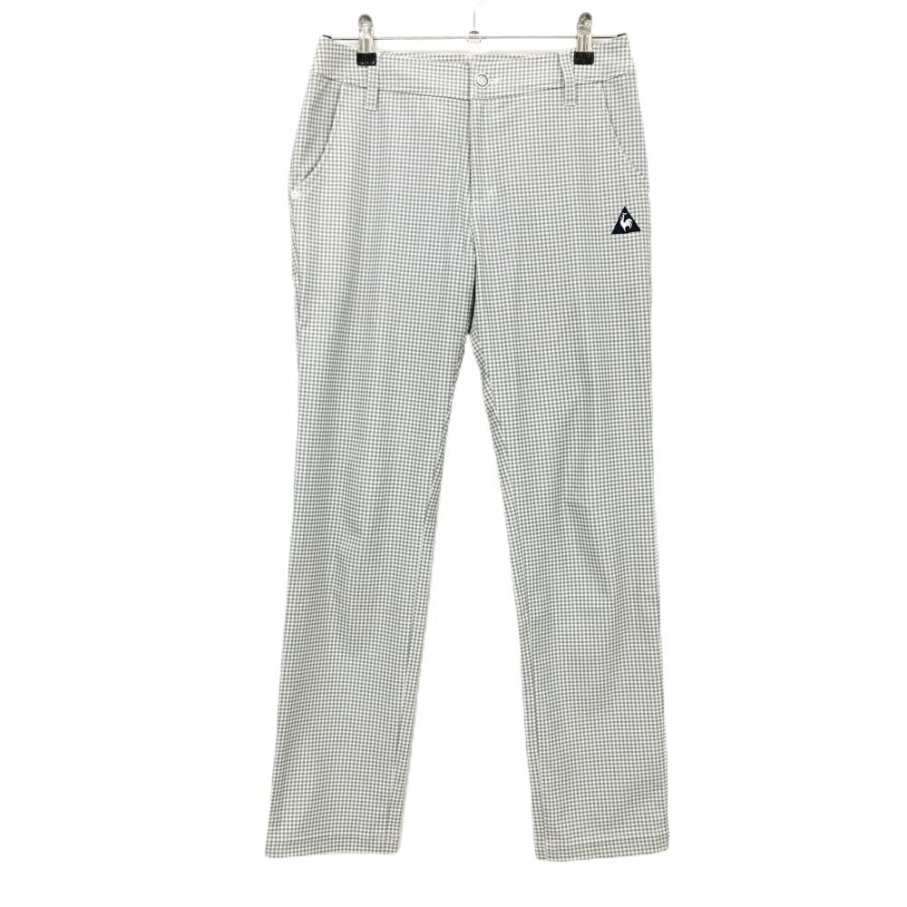 【超美品】ルコックゴルフ パンツ 白×グレー ギンガムチェック ストレッチ レディース 9 ゴルフウェア le coq sportif