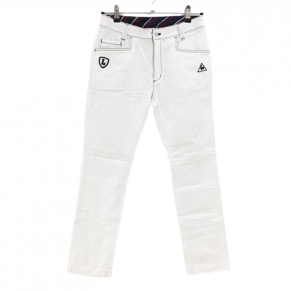 ルコックゴルフ パンツ 白 ネイビーステッチ ロゴ刺しゅう ストレッチ レディース 11 ゴルフウェア le coq sportif