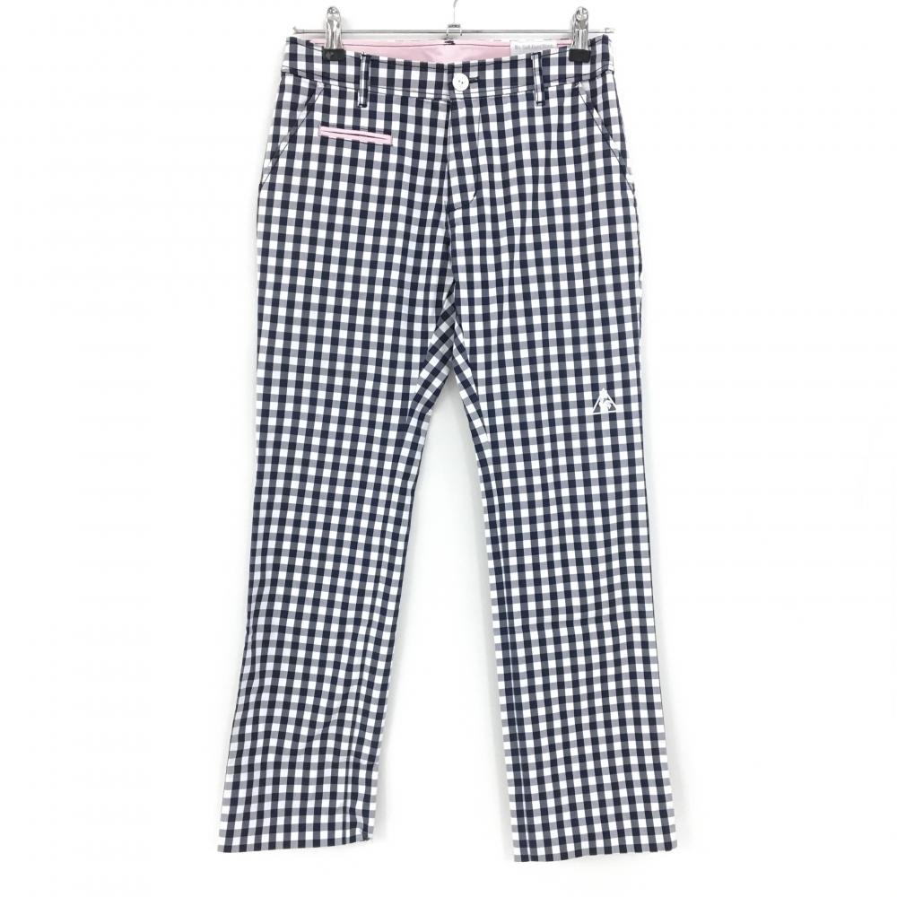 ルコックゴルフ パンツ ネイビー×白 ギンガムチェック  レディース 9 ゴルフウェア le coq sportif