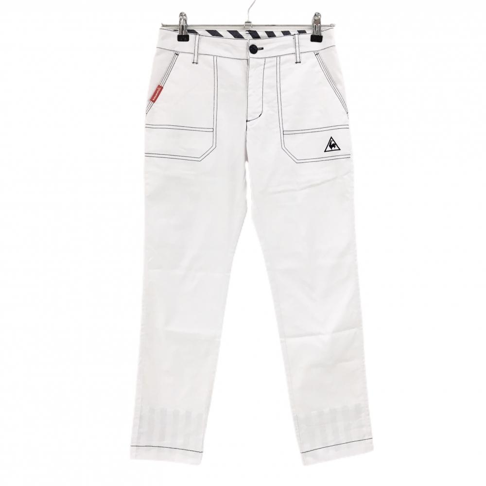 【美品】ルコックゴルフ パンツ 白 ステッチネイビー ストレッチ レディース 7 ゴルフウェア le coq sportif