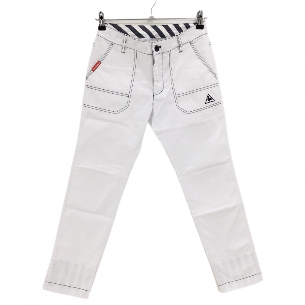 ルコックゴルフ パンツ 白 ネイビーステッチ 裾裏ストライプ ロゴ刺しゅう レディース 7 ゴルフウェア le coq sportif