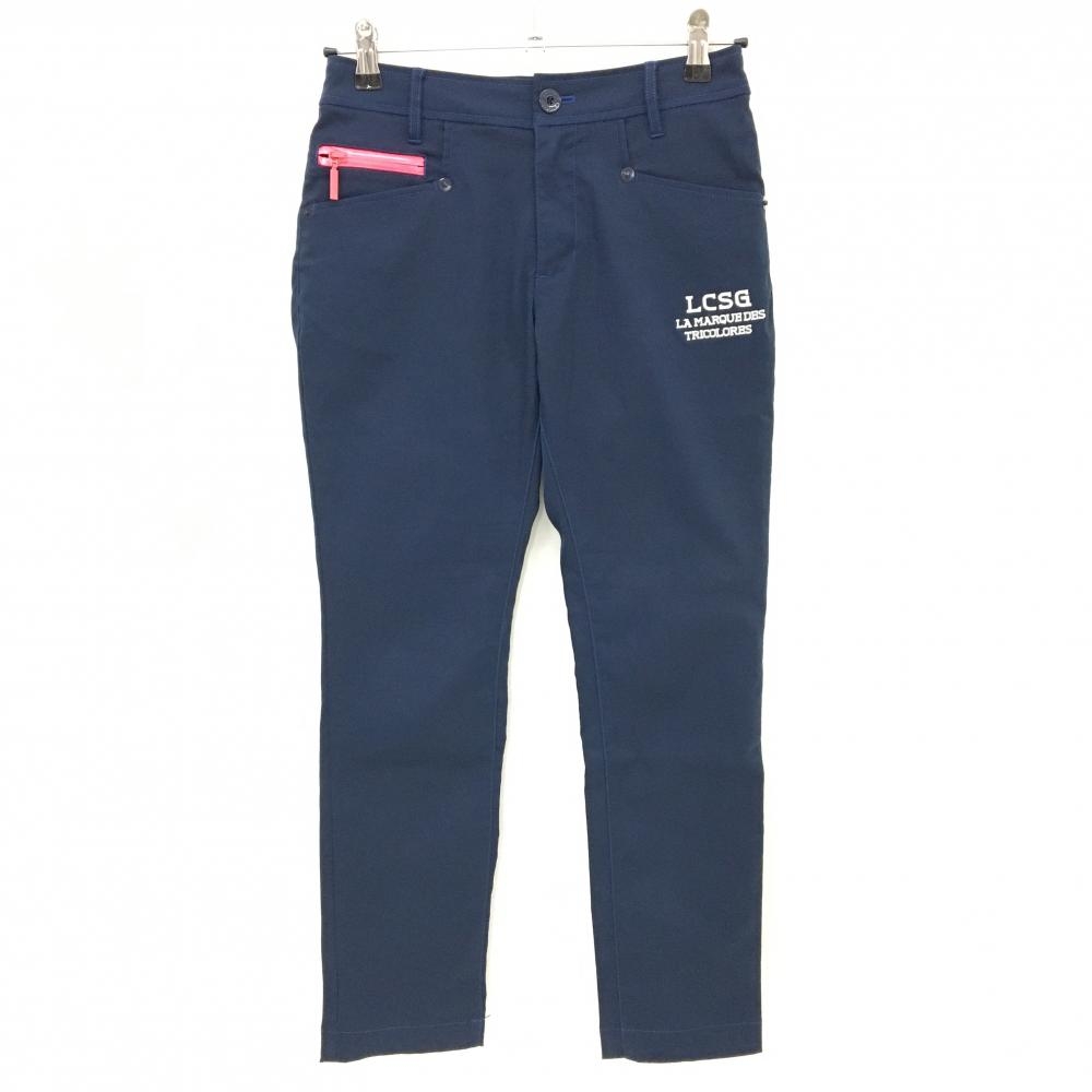 【超美品】ルコックゴルフ パンツ ネイビー ストレッチ さがら刺しゅうワッペン  レディース 7 ゴルフウェア le coq sportif