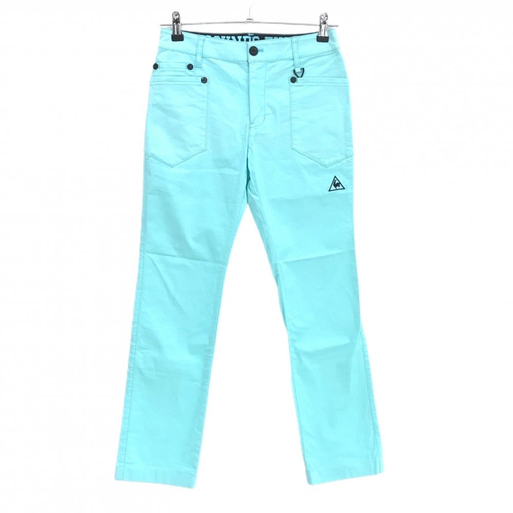 ルコックゴルフ パンツ ライトブルー ロゴ黒 コットン混  レディース 7 ゴルフウェア le coq sportif