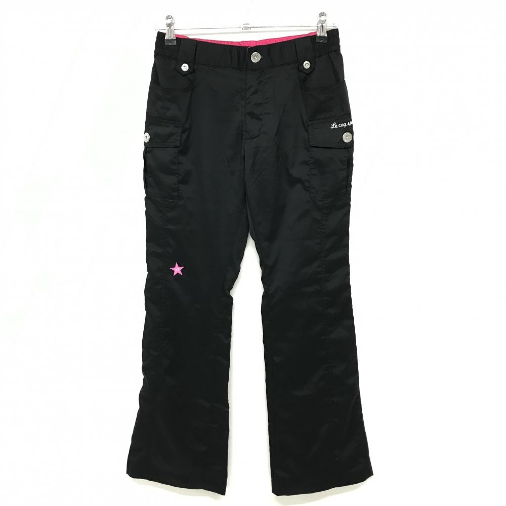 【超美品】ルコックゴルフ カーゴパンツ 黒 サテン調  レディース 9 ゴルフウェア le coq sportif