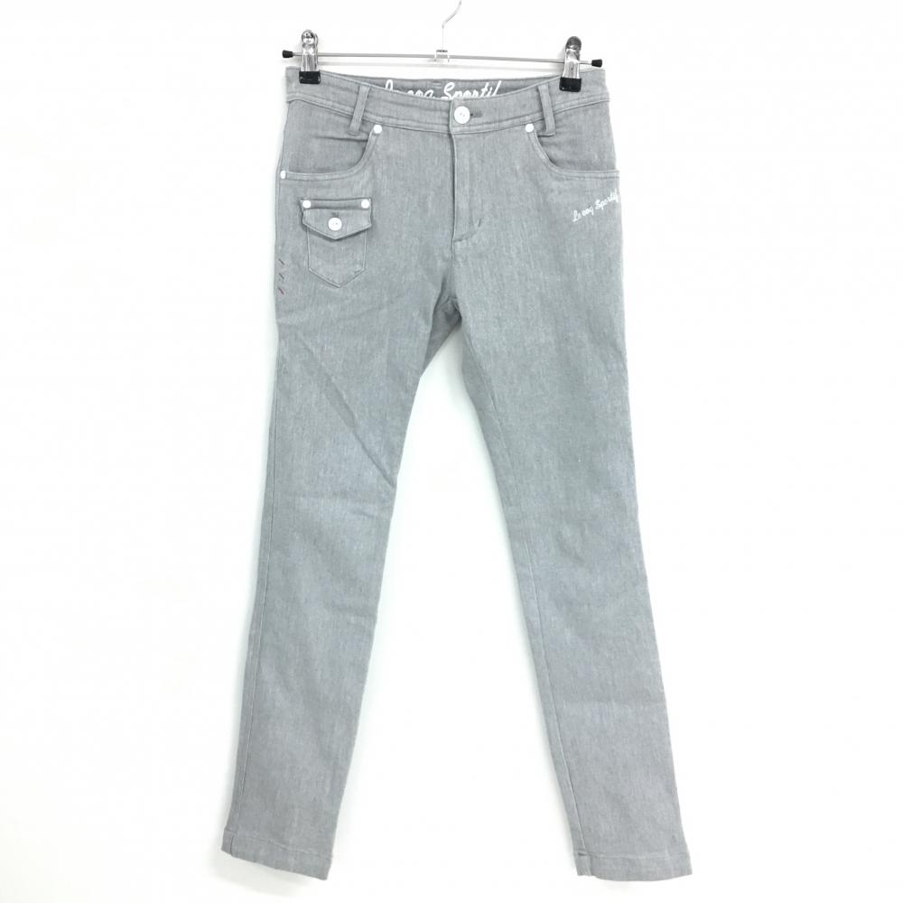 【美品】ルコックゴルフ パンツ ライトグレー ストレッチ バックプリント レディース 7 ゴルフウェア le coq sportif