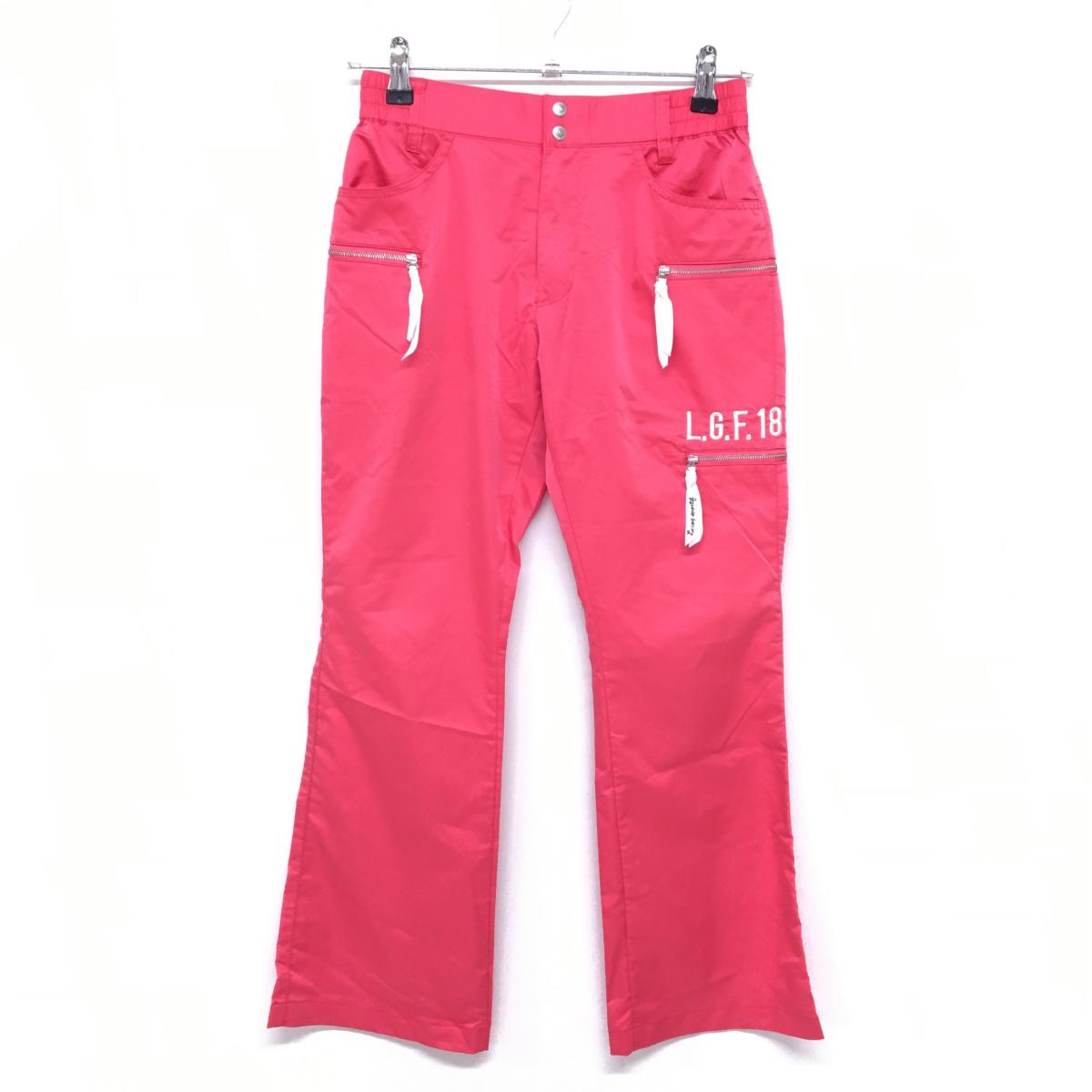 ルコックゴルフ パンツ ピンク系×白 ロゴ刺しゅう ウエストゴム 薄手 レディース 7 ゴルフウェア le coq sportif