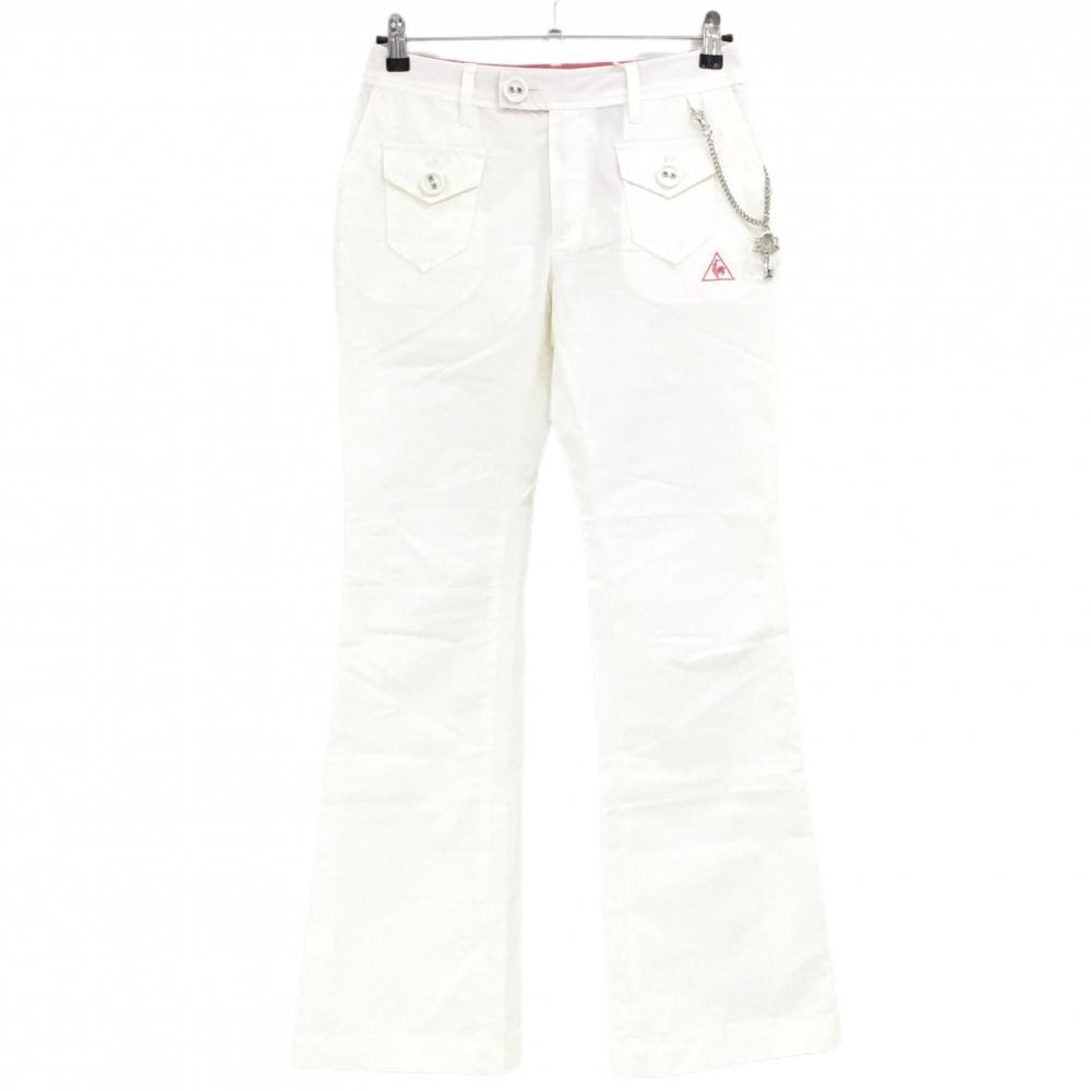 【新品】ルコックゴルフ パンツ 白×ピンク 複数ポケット チャーム付き  レディース 9 ゴルフウェア le coq sportif