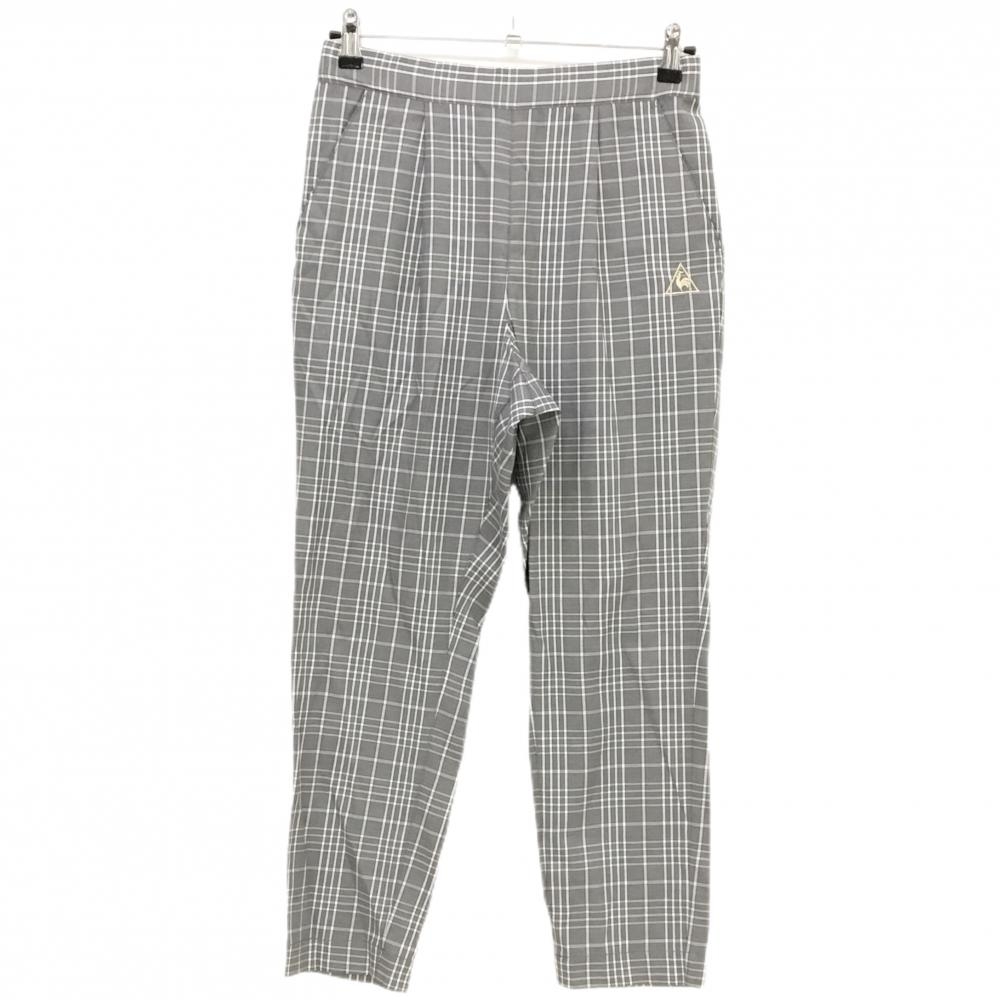 【美品】ルコックゴルフ パンツ グレー×白 チェック ウエスト後ろゴム レディース 9 ゴルフウェア le coq sportif