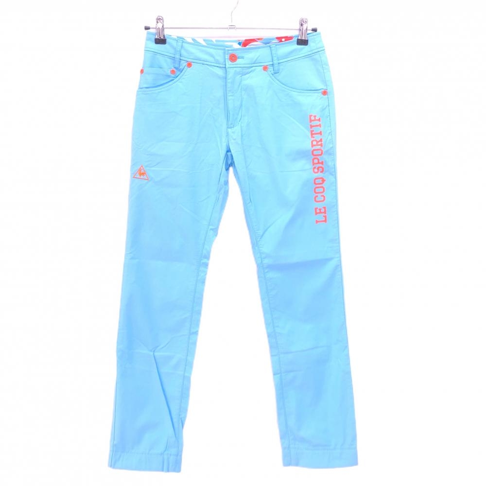 ルコックゴルフ パンツ ライトブルー×オレンジ ロゴ刺しゅう  レディース 7(S) ゴルフウェア le coq sportif