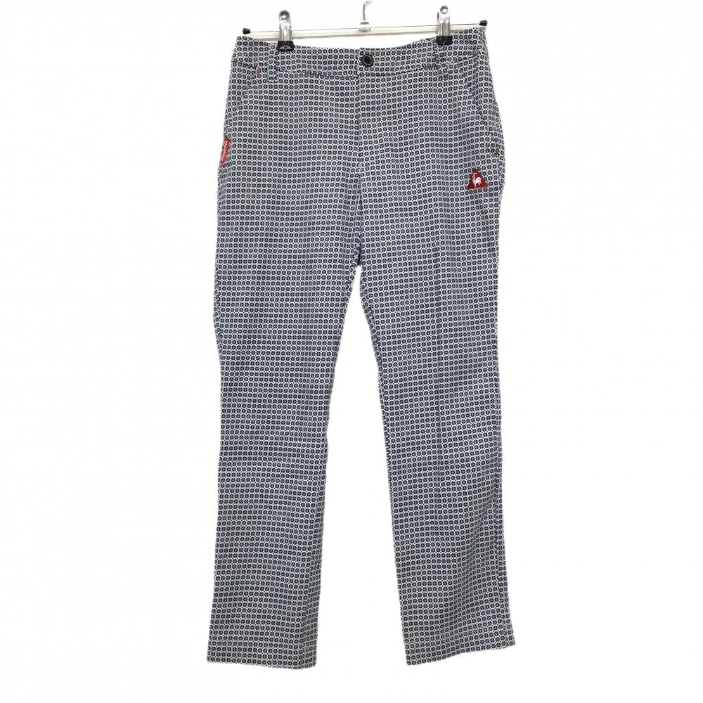 【美品】ルコックゴルフ パンツ ネイビー×白 総柄 ストレッチ レディース 11(L) ゴルフウェア le coq sportif