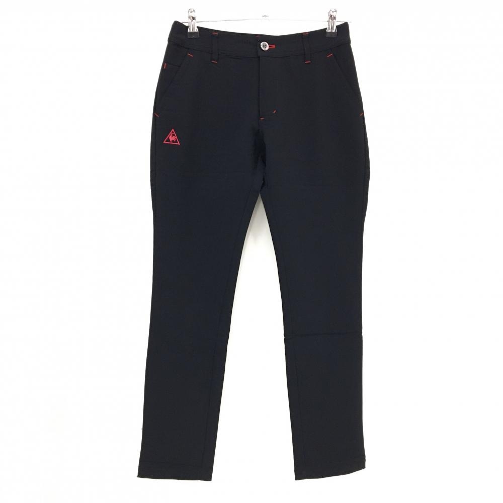 【美品】ルコックゴルフ パンツ 黒×レッド 無地 ロゴ刺しゅう ストレッチ  レディース 9 ゴルフウェア le coq sportif