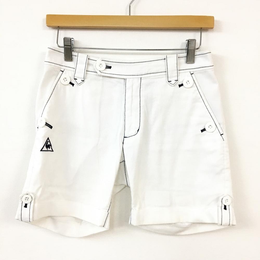 美品 Le Coq Sportif ルコック ショートパンツ 白 ネイビー バックロゴプリント レディース ７ ゴルフウェア 中古ゴルフ ウェア通販サイトreonard レオナード