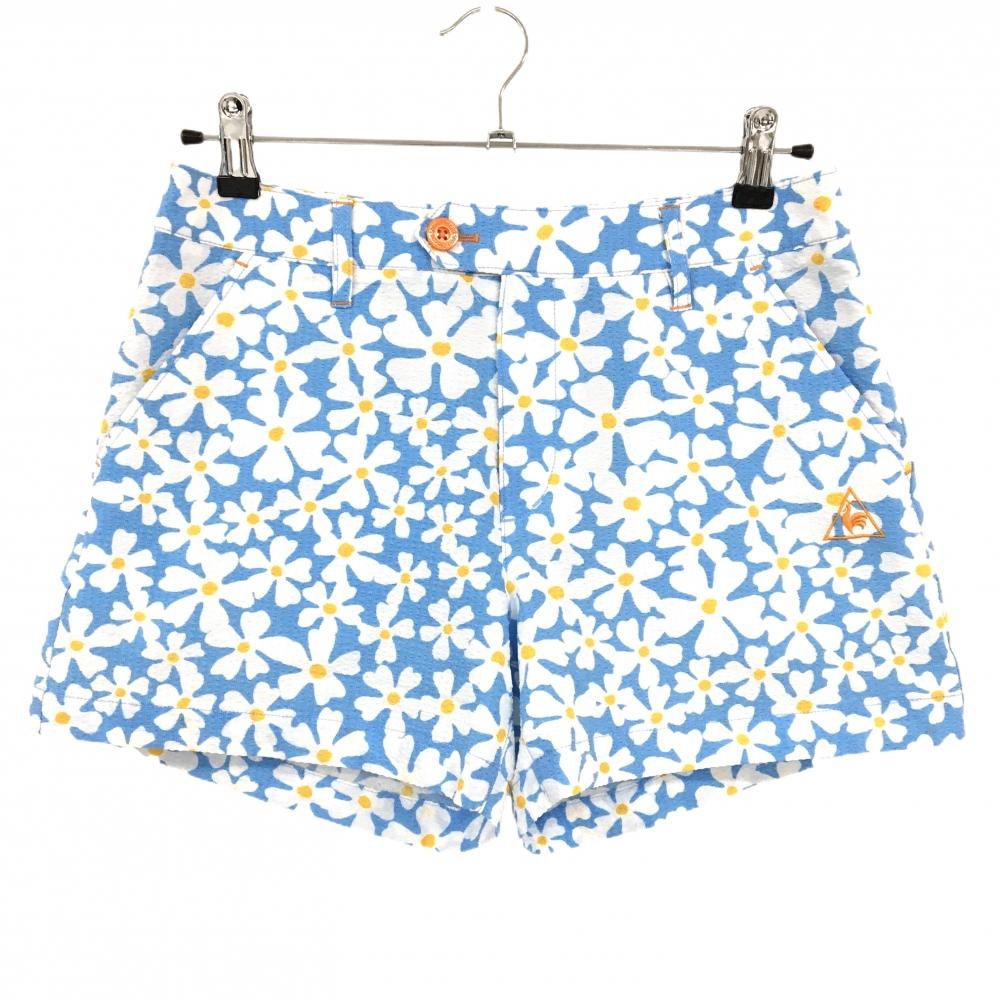 【美品】ルコックゴルフ ショートパンツ ライトブルー×白 花柄 サッカー生地  レディース 11 ゴルフウェア le coq sportif