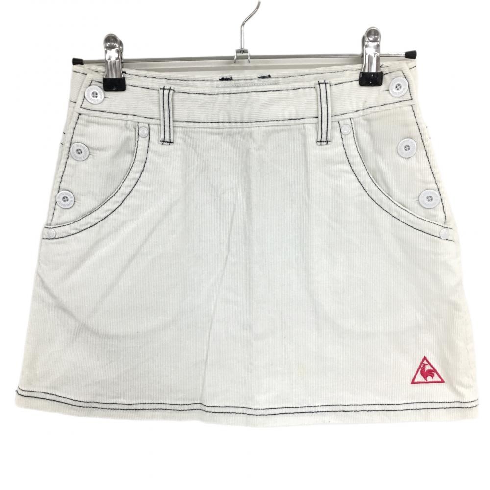 ルコック コーデュロイスカート 白×ダークネイビー ストレッチ ロゴ刺しゅう  レディース 7 ゴルフウェア le coq sportif