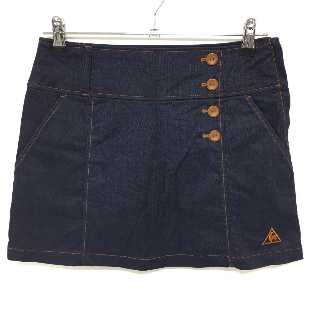 【超美品】ルコック スカート ネイビー×オレンジ ステッチ ストレッチ  レディース 7 ゴルフウェア le coq sportif