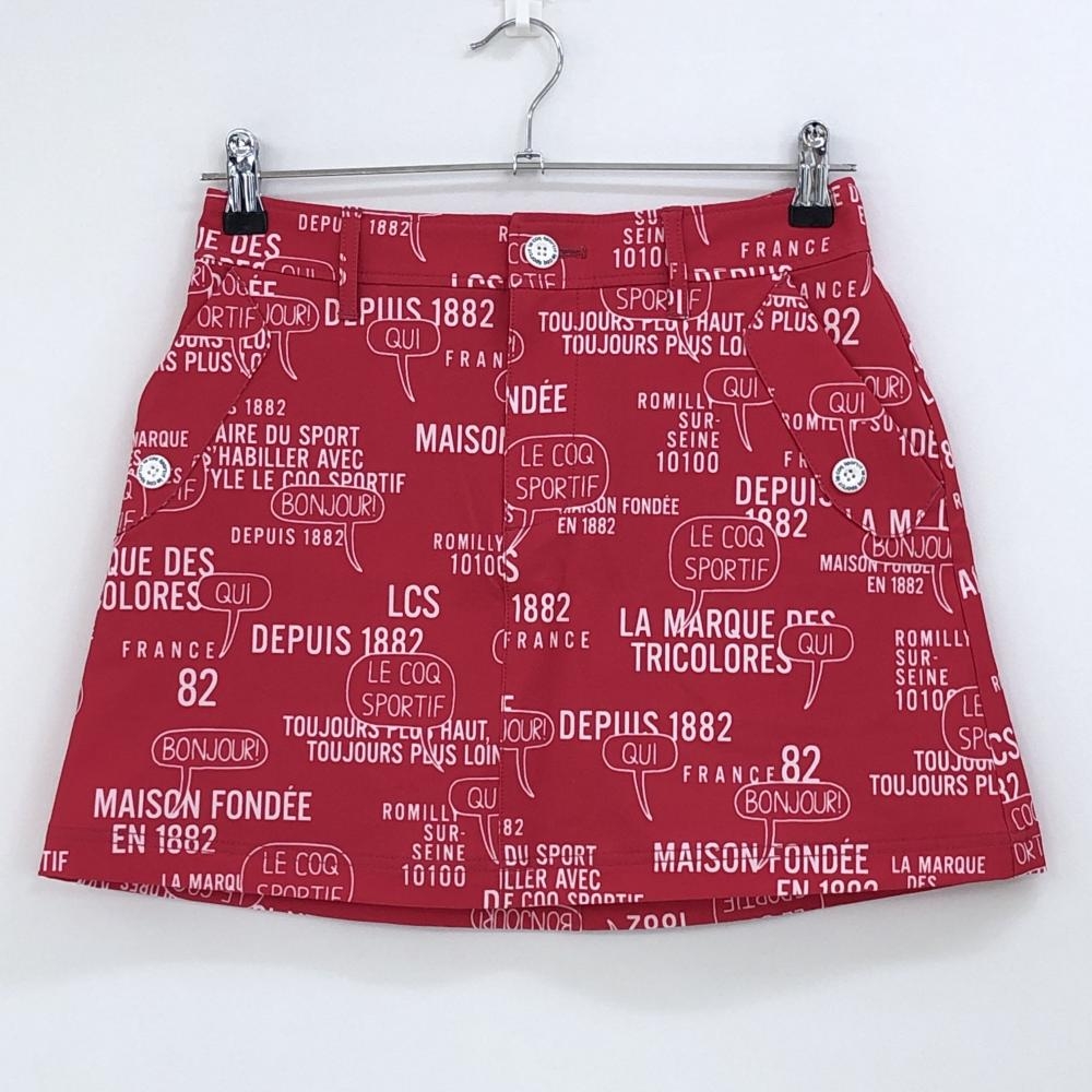 【超美品】ルコック スカート ピンク×白 英字総柄 ストレッチ  レディース 7 ゴルフウェア le coq sportif