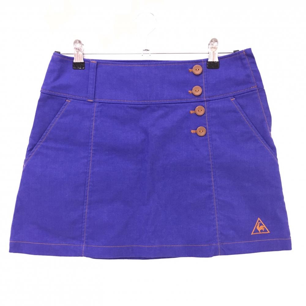 【超美品】ルコック スカート ブルー×オレンジ ステッチ ヒップねこ刺しゅう レディース 9(M) ゴルフウェア le coq sportif