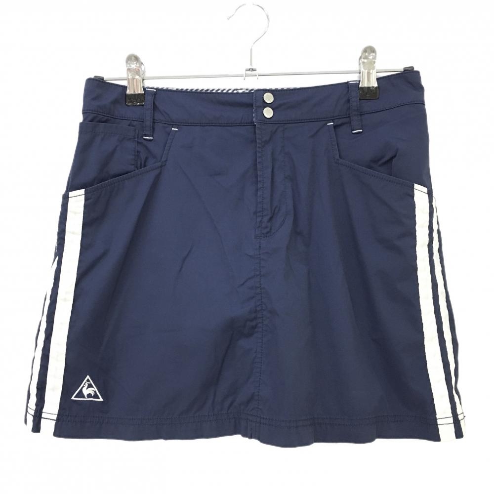 【美品】ルコック スカート ネイビー×白 サイドライン ナイロン混  レディース 9(M) ゴルフウェア le coq sportif