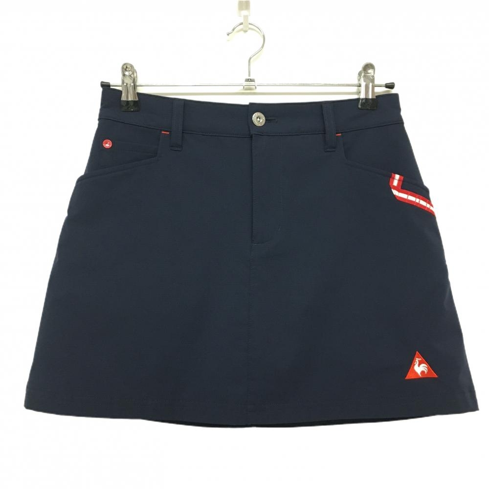 【超美品】ルコック スカート ネイビー 裾ロゴ刺しゅう 内側インナーパンツ レディース 7 ゴルフウェア le coq sportif