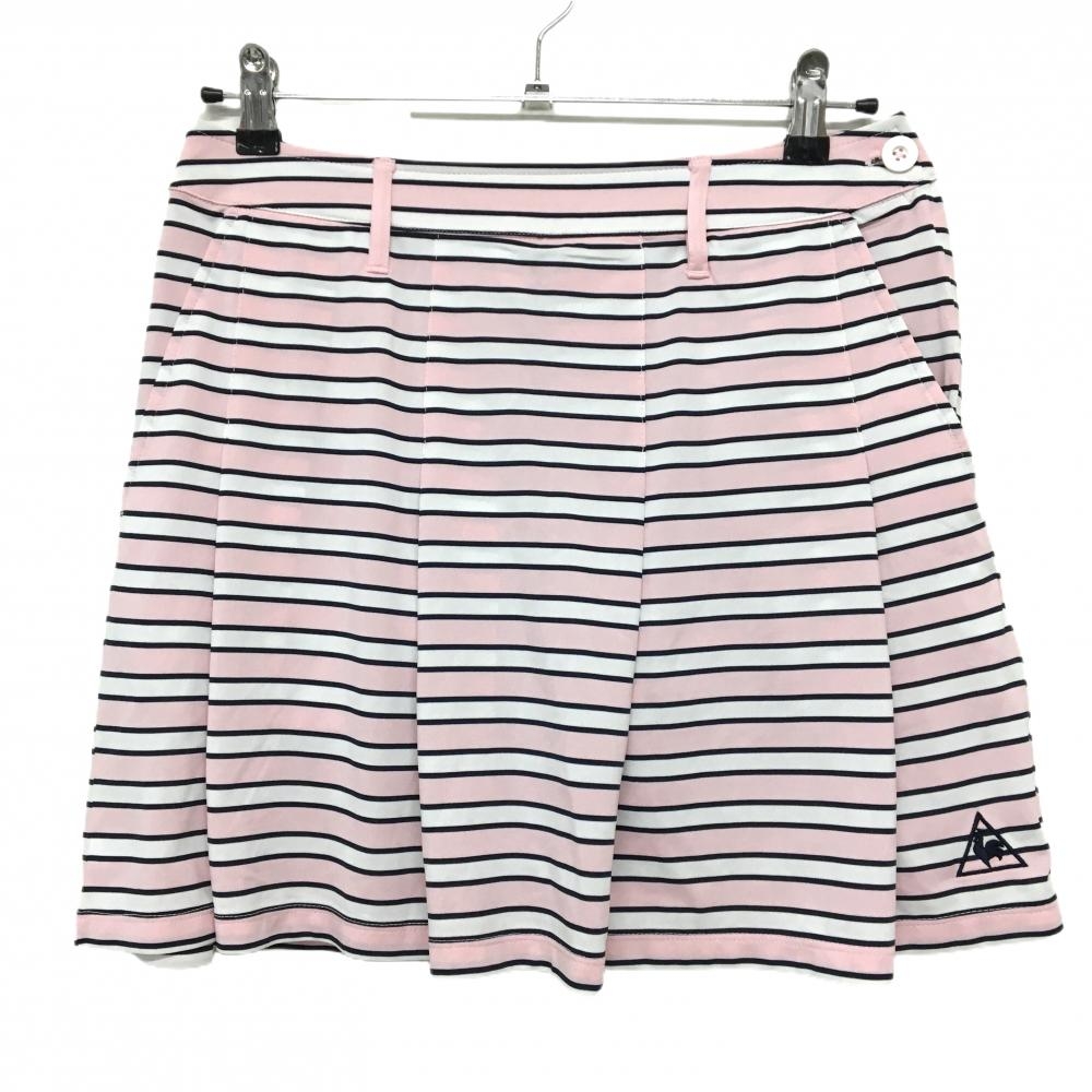 【超美品】ルコック スカート ピンク×白 ボーダー ロゴ刺しゅう ストレッチ  レディース M ゴルフウェア le coq sportif