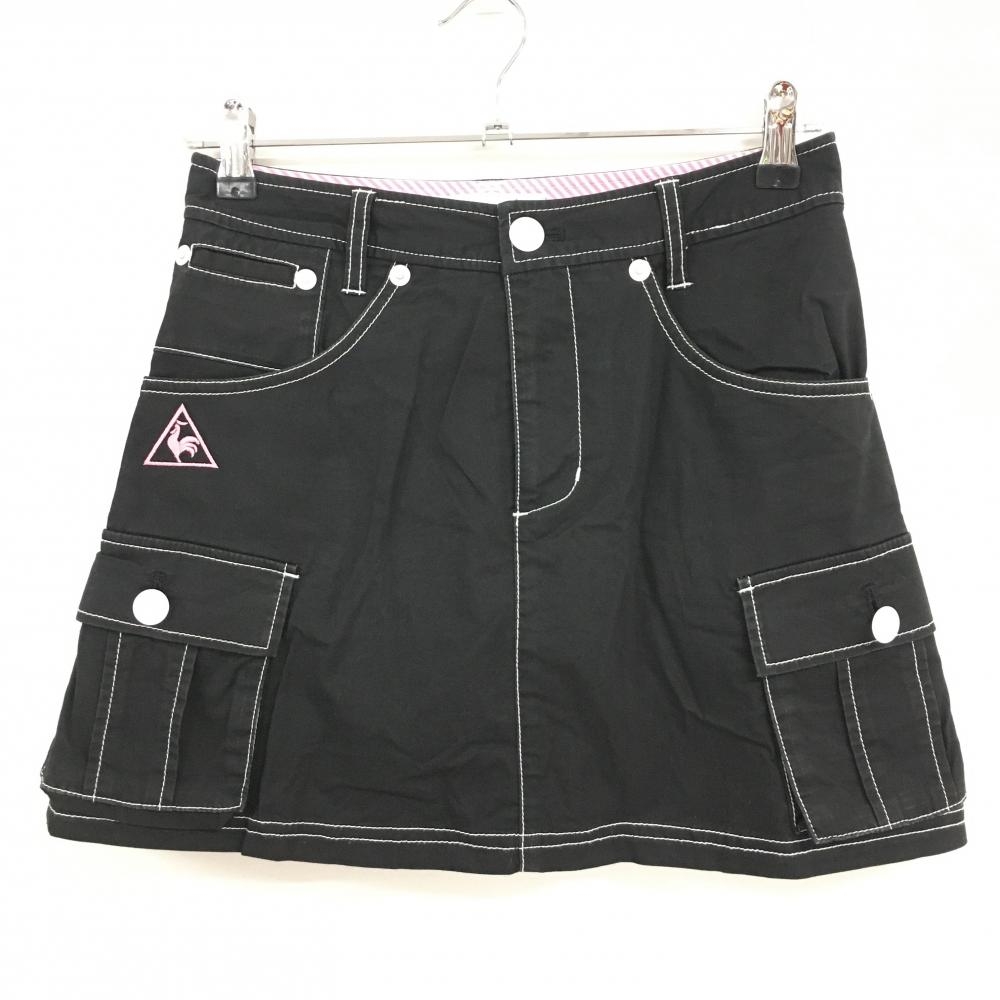 ルコック カーゴスカート 黒×白 ステッチ 内側インナーパンツ  レディース 9 ゴルフウェア le coq sportif