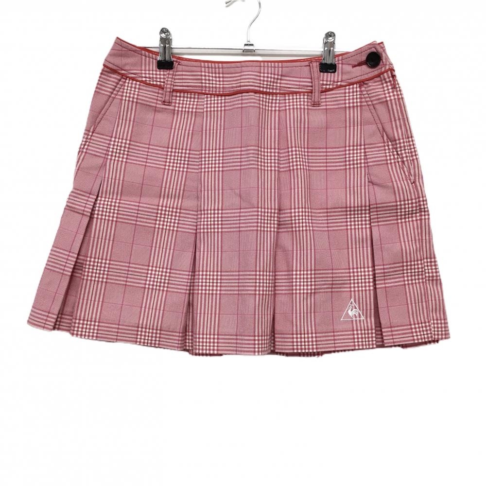 【超美品】ルコック スカート ピンク×レッド チェック ボックスプリーツ レディース 11 ゴルフウェア le coq sportif