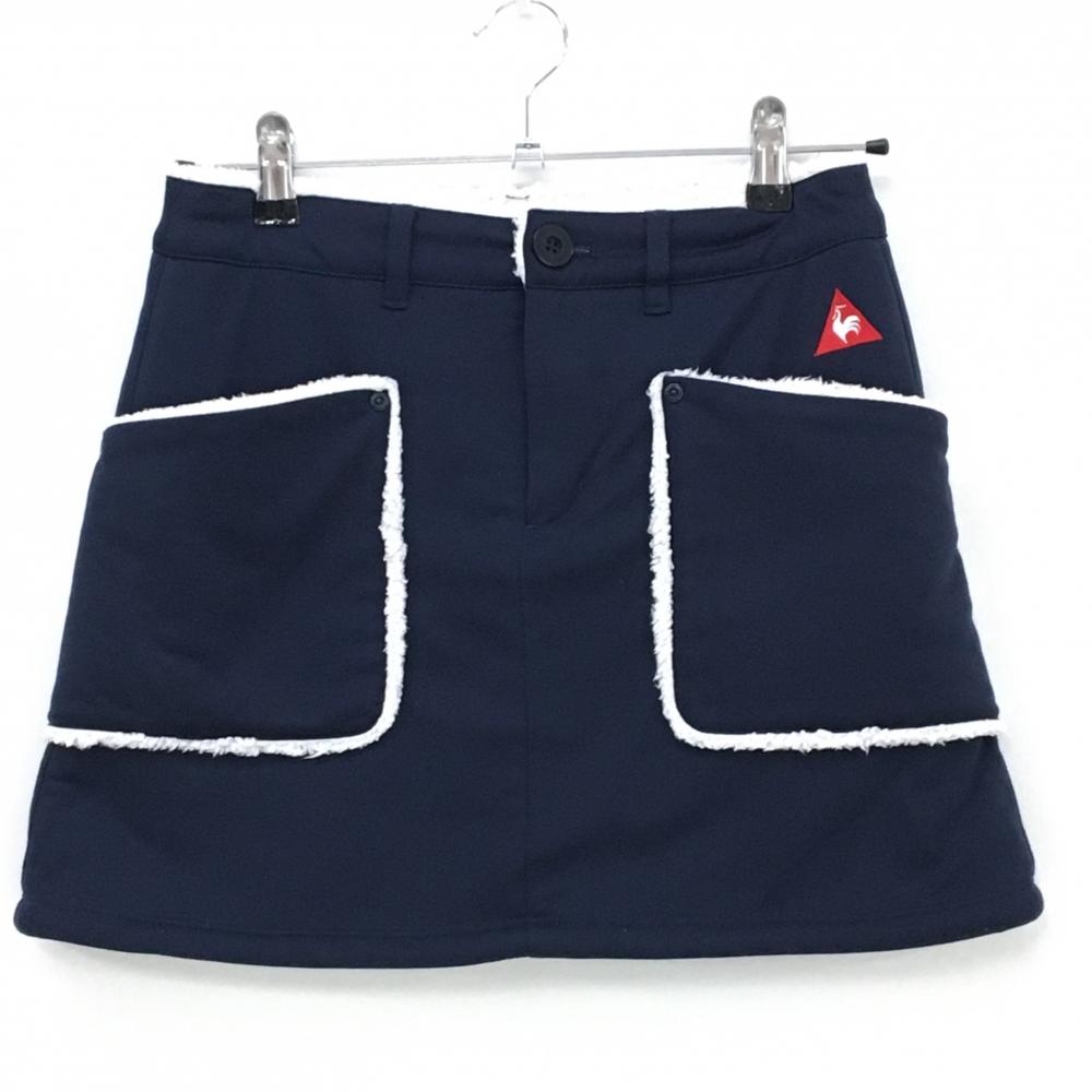 【超美品】ルコックゴルフ スカート ネイビー×白 内側ボア ロゴ刺しゅう レディース 7 ゴルフウェア le coq sportif