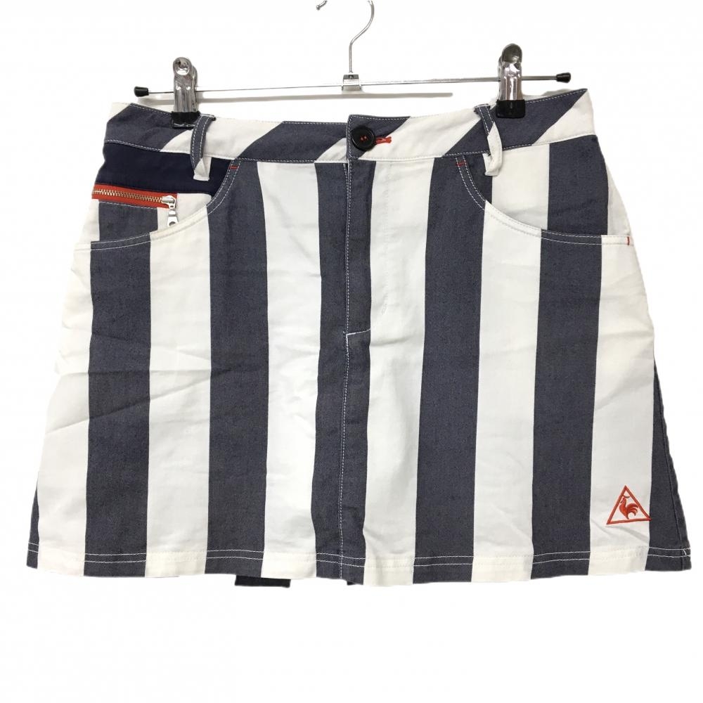 ルコックゴルフ スカート アイボリー×杢ネイビー ストライプ 内側インナーパンツ ストレッチ レディース 11 ゴルフウェア le coq sportif