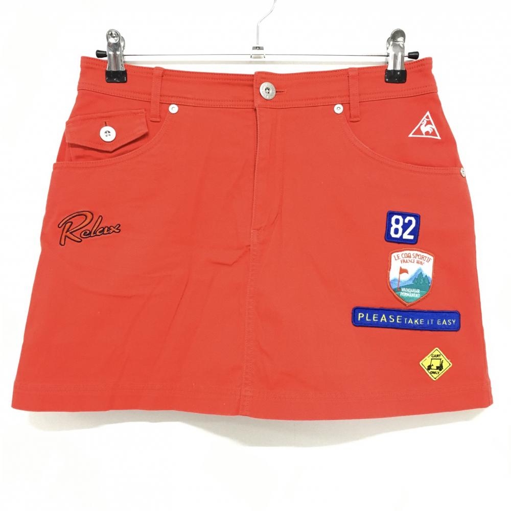 【美品】ルコック スカート レッド×ブルー 複数ワッペン 内側メッシュインナーパンツ  レディース 11 ゴルフウェア le coq sportif