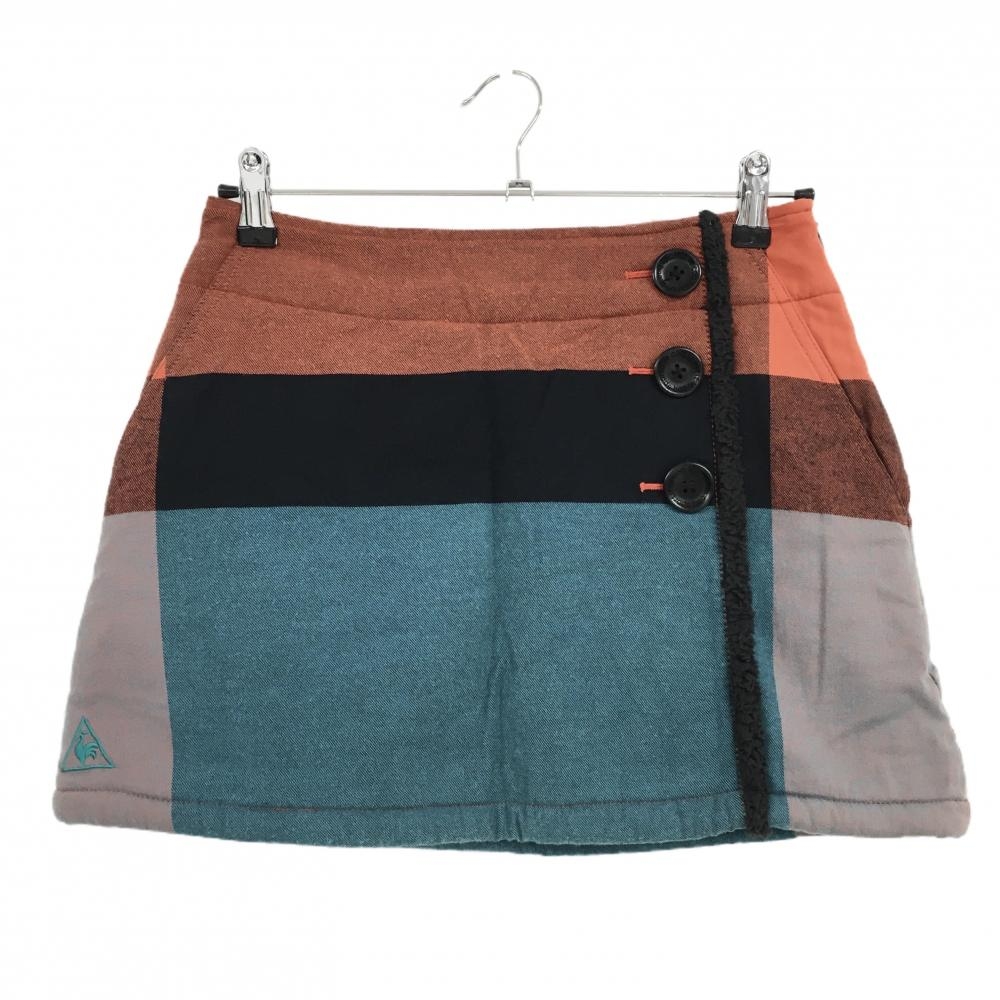 ルコック スカート オレンジ×ライトブルー 裏ボア 厚手 レディース 7 ゴルフウェア le coq sportif