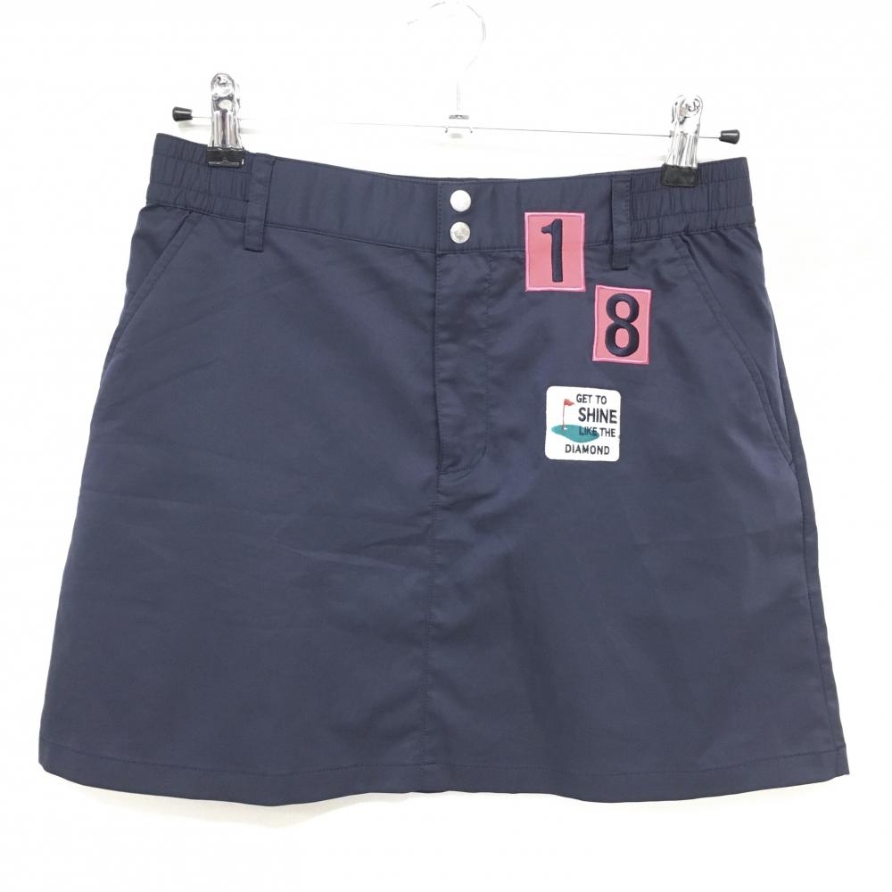 【超美品】ルコック ナイロンスカート ネイビー フェルトワッペン　後ろポケ銀ボタン レディース 11 ゴルフウェア le coq sportif