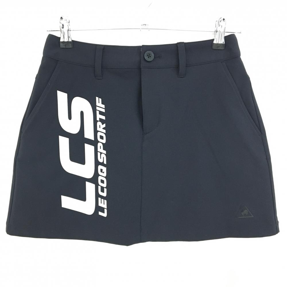 【超美品】ルコックゴルフ スカート 黒×白 ロゴプリント レディース 9 ゴルフウェア le coq sportif