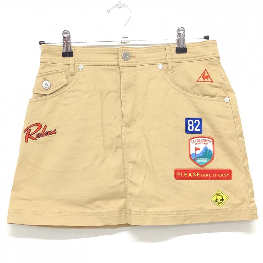 【超美品】ルコックゴルフ スカート ベージュ ワッペン レディース 9 ゴルフウェア le coq sportif