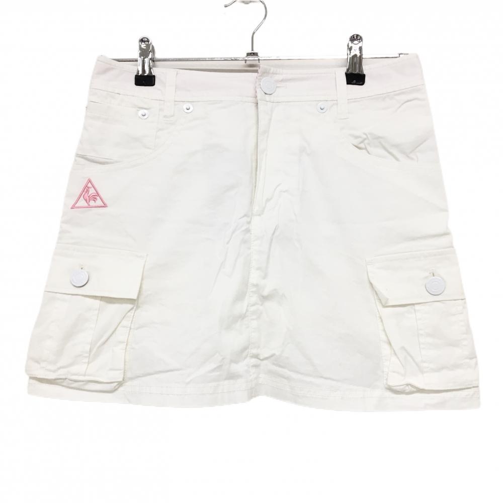 【美品】ルコックゴルフ カーゴスカート 白 ロゴピンク 内側インナーパンツ レディース 9 ゴルフウェア le coq sportif