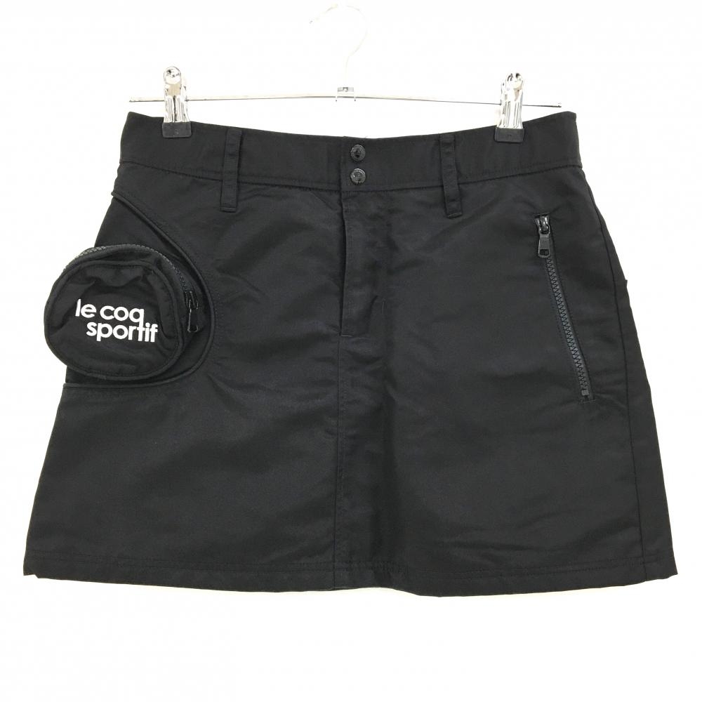 【超美品】ルコックゴルフ スカート 黒 ロゴ白 立体ポケット レディース 9 ゴルフウェア le coq sportif