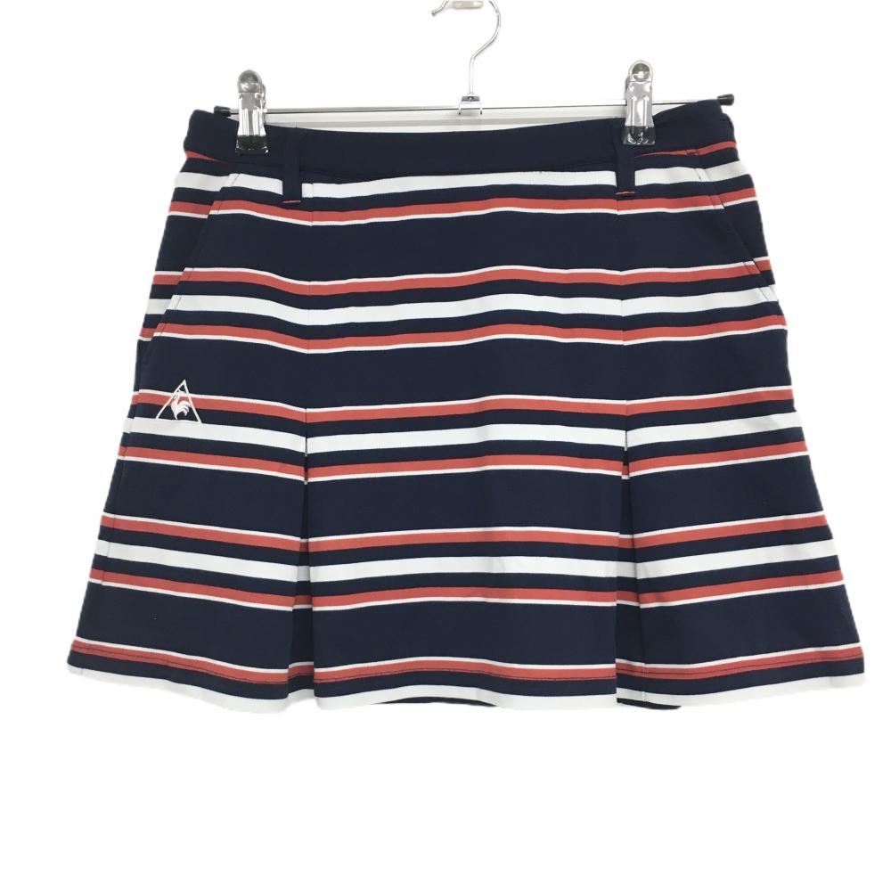 【超美品】ルコックゴルフ スカート ネイビー×レッド ボーダー ロゴ刺しゅう レディース 9 ゴルフウェア le coq sportif